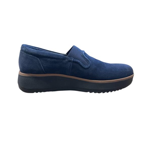 Clarks Womens Zylah Sky Navy Blue Suede Platform Slip on Padded Loafer 7.5 NEW - Picture 1 of 9